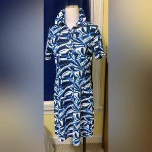 Modern Peck&Peck Dress M Graphic Shirt Shift Casual Blue Black White Collar